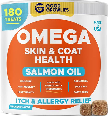 Omega 3 Alaskan Fish Oil Treats for Dogs (120 Ct) - Dry&Itchy Skin + Allergy - Shiny Coats - EPA&DHA Fatty Acids - Natural Salmon Oil Chews - Salmon