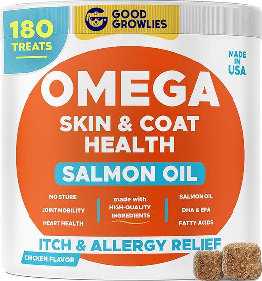 Omega 3 Alaskan Fish Oil Treats for Dogs (120 Ct) - Dry&Itchy Skin + Allergy - Shiny Coats - EPA&DHA Fatty Acids - Natural Salmon Oil Chews - Salmon