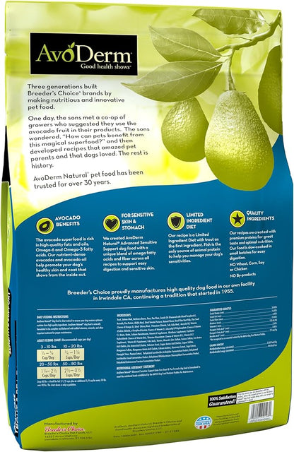 AvoDerm Advanced Sensitive Support Grain-Free Trout & Pea Formula Dry Dog Food, Sensitive Stomach, 22lb