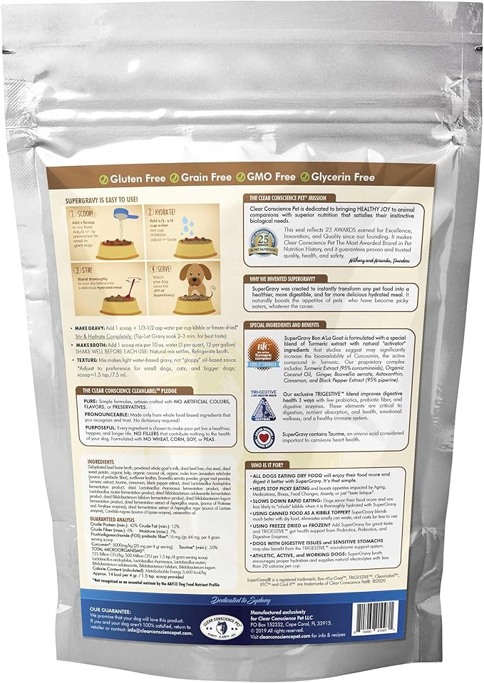 SuperGravy Bon A’ La Goat | Natural Dog Food Gravy Topper | Beef Bone Broth, Goat Milk for Dogs | Gluten Free & Grain Free, 60 Scoop, 01097, White