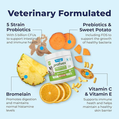 Vetnique Labs Profivex Probiotics for Dogs All Natural Dog Chews & Powder for Digestive Health Probiotic Supplements for Dogs 5 Strains of Probiotics & Prebiotics (Powder, 4.25oz)