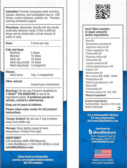 T-Relief Pet Digestive Complete GI Relief Drops for Dog & Cat Soothing Aloe + 13 Natural Homeopathic Actives Help Calm Nausea & Diarrhea from Mild Illness Food Stress or Motion Sickness - 1.69 oz