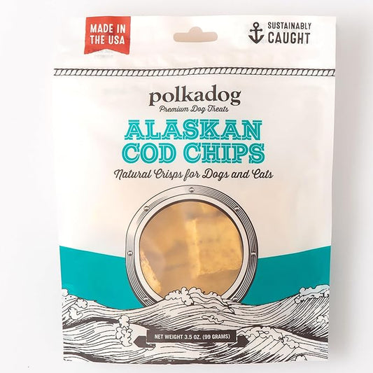 Polkadog Crunchy Alaskan Cod Chip Dog Treats – 100% Wild-Caught Fish Treat for Dogs, Cats – All-Natural, Grain-Free, Gluten-Free Pet Chips – Single Ingredient Snacks – 3.5 oz.