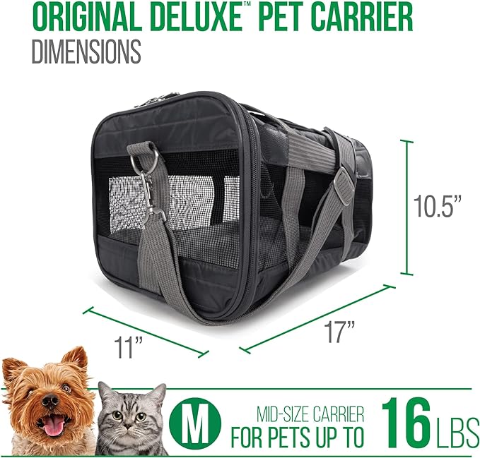 Sherpa Original Deluxe Travel Pet Carrier, Airline Approved & Guaranteed On Board - Charcoal Gray, Medium