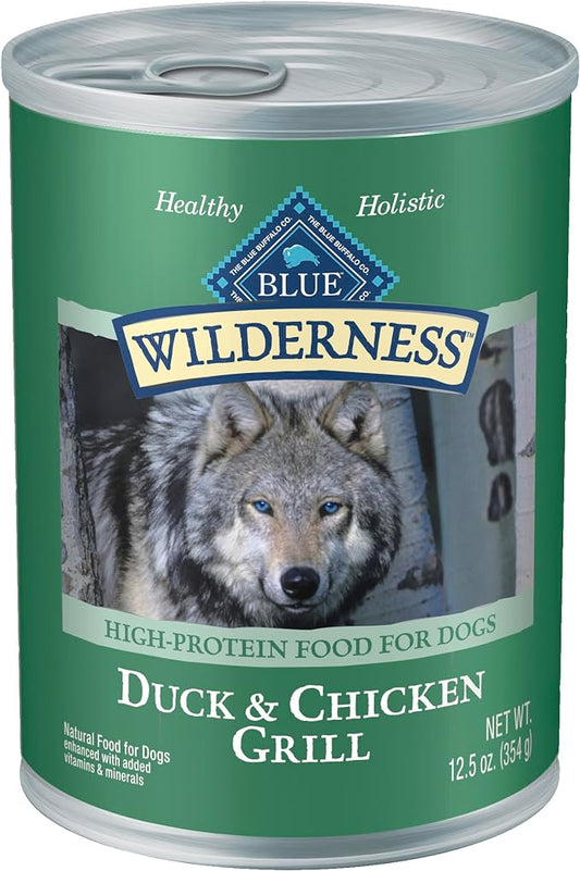 Blue Buffalo Wilderness High Protein, Natural Adult Wet Dog Food, Duck & Chicken Grill 12.5-oz cans (Pack of 12)