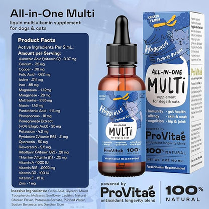 All-in-One Multi Liquid Multivitamin for Dogs and Cats – Daily Supplement with Digestive, Immunity, Allergy & Skin & Coat Support, Mobility Support – Antioxidant Blend for Longevity, 2oz