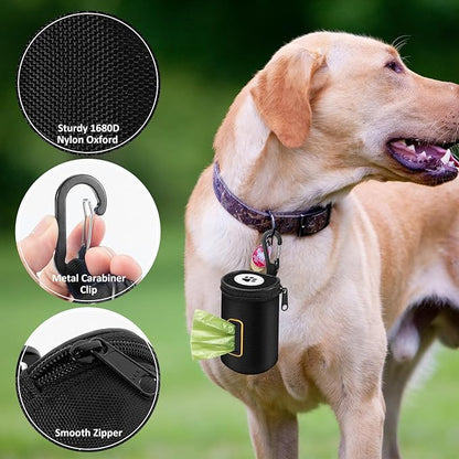 RASSE Dog Poop Bags Dispenser - Dog Poop Bags Holder for Leash Attachment - Zipper Pouch with Carabiner Clip, 1680D Nylon Oxford Waste Bag Dispenser & Handfree Holder Metal