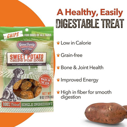Gaines Family Farmstead Sweet Potato Dog Chips, 100% Natural Treats for Small & Large Dogs, Rawhide Alternative for Dog Training, Rich in Vitamins, Made in The USA, 8 Ounce Bag