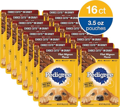 PEDIGREE CHOICE CUTS IN GRAVY Filet Mignon Flavor Adult Soft Wet Dog Food, 3.5 oz Pouches (Pack of 16)