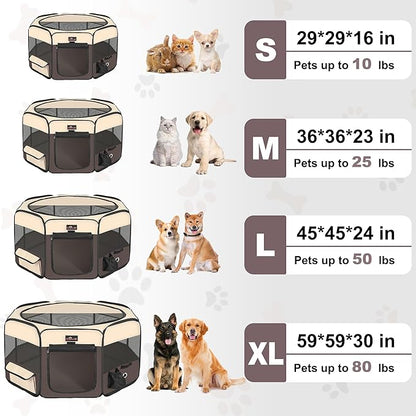 Dog Playpen, Cat Playpen - Foldable Pet Playpen with Carrying Case, Portable Pet Tent for Indoor/Outdoor Use | Water Resistant | Removable Shade Cover - (Brown, Medium)