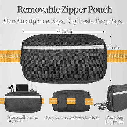 iYoShop Hands Free Dog Leash with Zipper Pouch, Dual Padded Handles and Durable Bungee for Walking, Jogging and Running Your Dog (Large, 25-120 lbs, Orange)