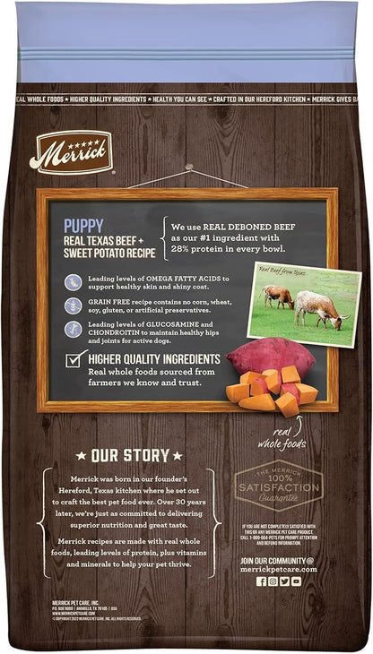 Merrick Dry Puppy Food, Real Beef and Sweet Potato Grain Free Dog Food Recipe - 10 lb. Bag