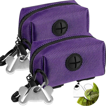2Packs Dog Poop Bag Holder for Leash Attachment Dog Poop Bag Dispenser Dog Waste Bag Dispensers for Leash Accessory Dog Poop Bag Holders Fits Dog Leash Include Hand Free Holder Metal Carriers, Purple