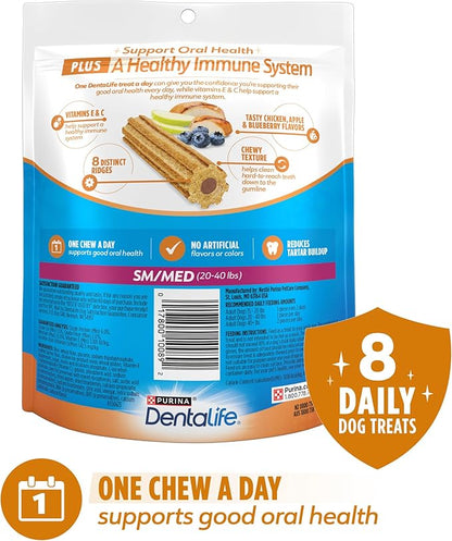 Dentalife Purina Plus Immune Support Chicken, Apple and Blueberry Flavor Small/Medium Dog Dental Chews - 8 ct. Pouch