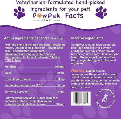 Digestive Supplements for Dogs, Vitamins, Inulin - Beneficial Bacterial Balance, Fiber, Probiotics - Healthy Gut Microbes, Bowel, Intestinal, Immune Support, Proper Solids Elimination