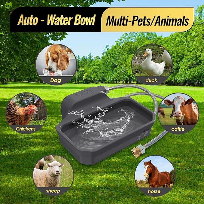 135OZ Automatic Water Dispenser for Large Dogs Patented Fit 3/4in GHT Male Faucet, Outdoor Animal Water Bowl Include Water Valve, 5ft Water Hose, Copper Connector, Extra-Large Drinking Area