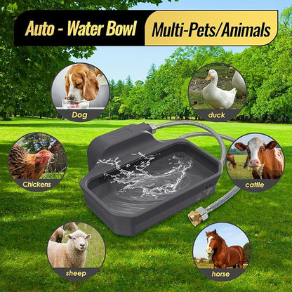 135OZ Automatic Water Dispenser for Large Dogs Patented Fit 3/4in GHT Male Faucet, Outdoor Animal Water Bowl Include Water Valve, 5ft Water Hose, Copper Connector, Extra-Large Drinking Area