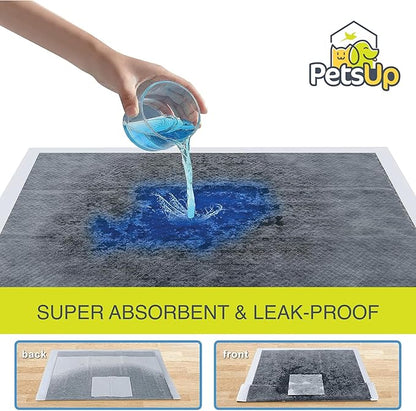 PetsUp Charcoal Puppy Training Pads - Pee Pads with Odor Control for Puppies & Dogs - Quick Dry Puppy Potty Training Pad - Non-Woven Surface, Deodorizing Filter, Quilted Gel Core - 22x23, 50-Pack