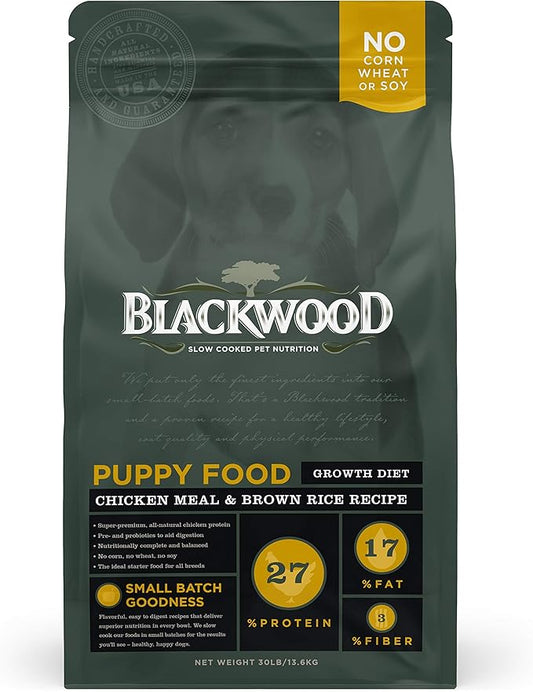 Blackwood Pet Food Puppy Dry Dog Food Growth Diet [Natural Dog Food For All Breeds and Sizes of Puppies], Chicken Meal & Brown Rice Recipe, 30 lb. bag, Chicken Meal and Brown Rice Puppy Food