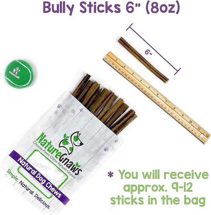 Nature Gnaws Bully Sticks for Dogs - Premium Natural Beef Dental Bones - Long Lasting Dog Chew Treats for Aggressive Chewers - Rawhide Free - 5-6 Inch