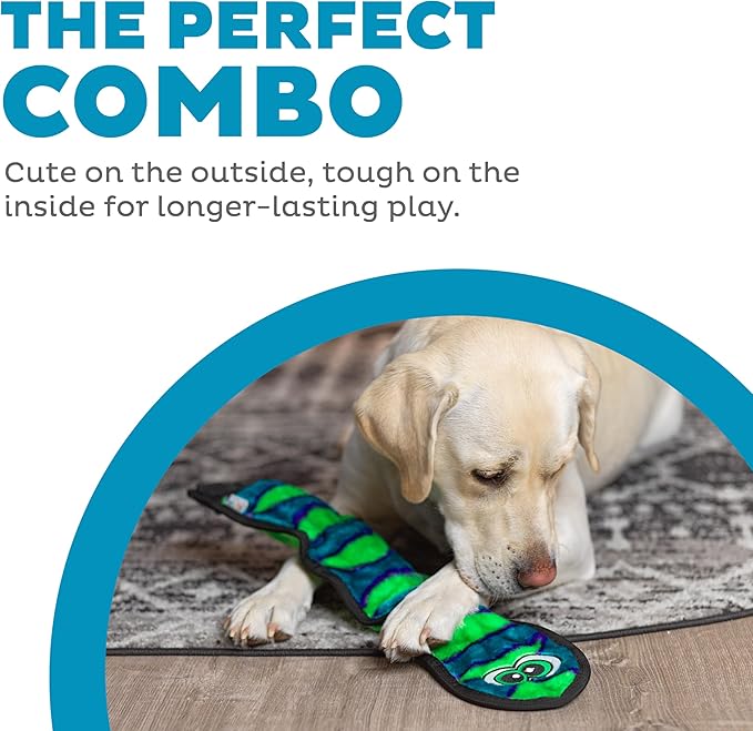 Outward Hound Durablez Tough Plush Squeaky Dog Toy, Snake, Blue, Large