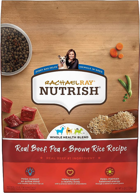 Rachael Ray Nutrish Premium Natural Dry Dog Food with Added Vitamins, Minerals & Taurine, Real Beef, Pea, & Brown Rice Recipe, 6 Pounds (Packaging May Vary)