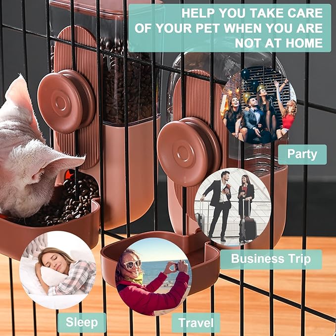 Hanging Automatic Food Water Dispenser,Gravity Rabbit Feeder and Water Dispenser Set,Cage Cat Food and Water Dispenser Food Bowl for Bunny Chinchilla Guinea Pig Hedgehog Ferret