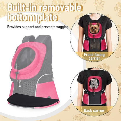 WOYYHO Pet Dog Carrier Backpack Small Dog Front Backpack Ventilated Mesh Dog Travel Back Pack with Safety Belt for Travel Hiking Cycling Outdoor Use (S (2-4.5 lbs), Black)