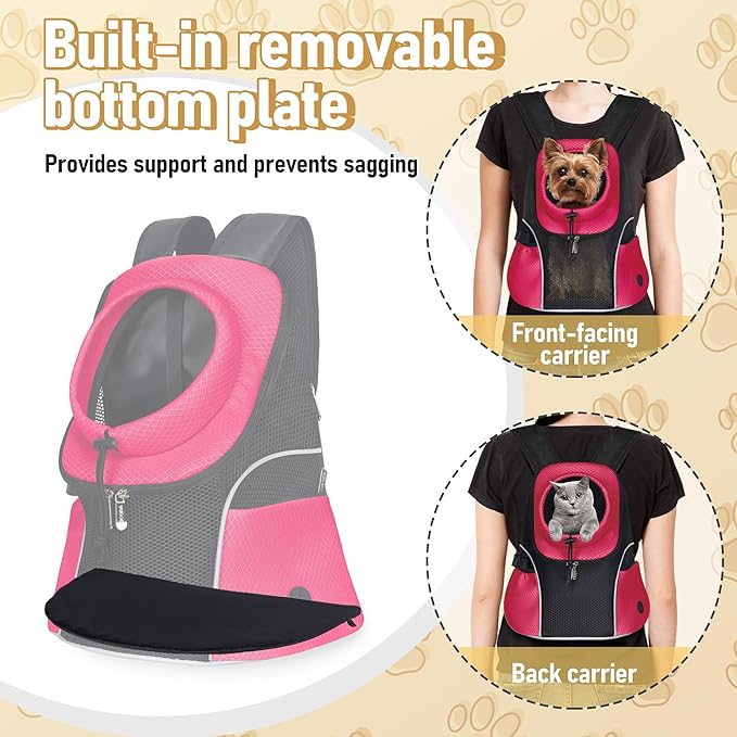 WOYYHO Pet Dog Carrier Backpack Small Dog Front Backpack Ventilated Mesh Dog Travel Back Pack with Safety Belt for Travel Hiking Cycling Outdoor Use (L (10-14 lbs), Black)