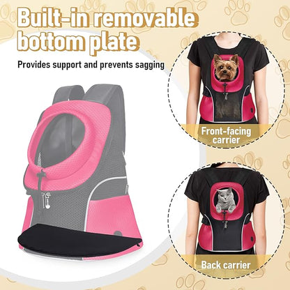 WOYYHO Pet Dog Carrier Backpack Small Dog Front Backpack Ventilated Mesh Dog Travel Back Pack with Safety Belt for Travel Hiking Cycling Outdoor Use (L (10-14 lbs), Black)