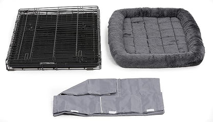 MidWest Homes for Pets Double Door Dog Crate Kit Includes One Two-Door Crate, Matching Gray Bed & Gray Crate Cover, 36-Inch Kit Ideal for Medium Dog Breeds