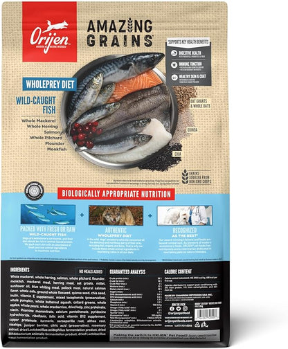 ORIJEN AMAZING GRAINS Six Fish Recipe Dry Dog Food, High Protein Dog Food, Fresh or Raw Ingredients, 4lb