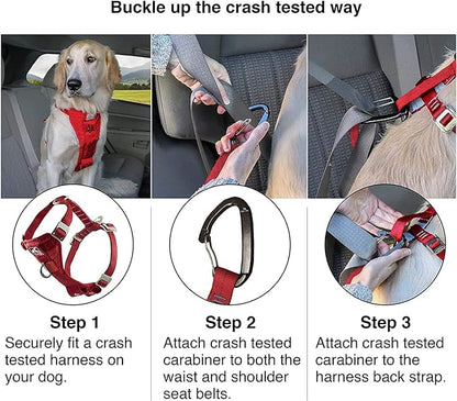 Kurgo Tru-Fit Enhanced Strength Dog Harness - Certified Crash Tested Car Safety Harness for Dogs - Metal Buckles, Padded Chest - includes Pet Seatbelt - No Pull Training - Red, Large