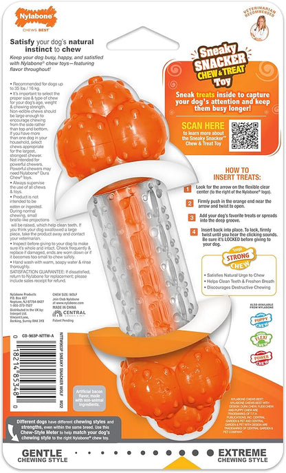 Nylabone Strong Chew Sneaky Snacker Treat Toy for Dogs, Interactive Dog Enrichment Chew Toys, Bacon Flavor, Medium/Wolf - Up to 35 lbs. (1 Count)