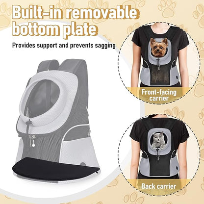 WOYYHO Pet Dog Carrier Backpack Small Dog Front Backpack Ventilated Mesh Dog Travel Back Pack with Safety Belt for Travel Hiking Cycling Outdoor Use (M (5-9 lbs), Black)