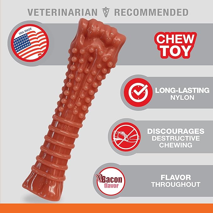 Nylabone Power Chew Textured Femur Bone Chew Toy for Dog, Indestructible Dog Toys for Aggressive Chewers Large Breed, Bacon Flavor, X-Large/Souper (1 Count)