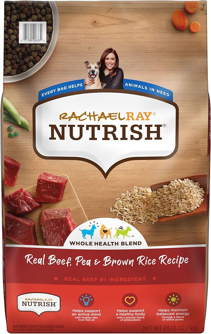 Nutrish Rachael Ray Beef, Pea & Brown Rice 28 Pounds Dry Dog Food + Beef & Pumpkin 13 Ounce (Pack of 12) Wet Dog Food Bundle