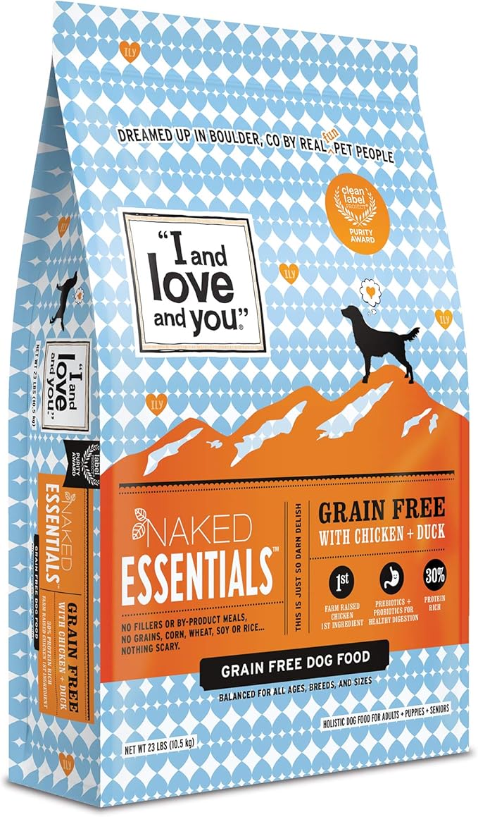 I and love and you Naked Essentials Dry Dog Food - Chicken + Duck - High Protein, Real Meat, No Fillers, Prebiotics + Probiotics, 23lb Bag