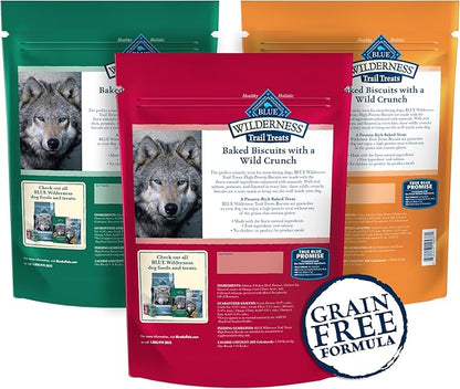 Blue Buffalo Wilderness Trail Treats Crunchy Dog Biscuits Variety Pack, Grain-Free and High-Protein Dog Treats Made with Natural Ingredients, | Duck, Turkey & Salmon Recipes, 10-oz. Bag (3 Pack)