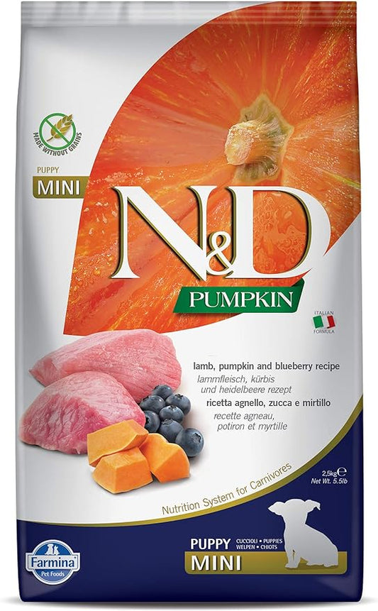 FARMINA Dry Mini Puppy Food, Lamb, Pumpkin and Blueberry Recipe, 5.5 lbs