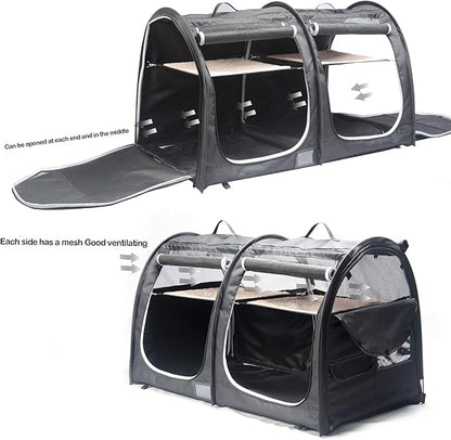 Mispace Portable Twin Compartment Show House Cat Cage/Condo - Easy to Fold & Carry Kennel - Comfy Puppy Home & Dog Travel Crate with Portable Carry Bag/Two Hammocks/Mats and Collapsible Litter Box