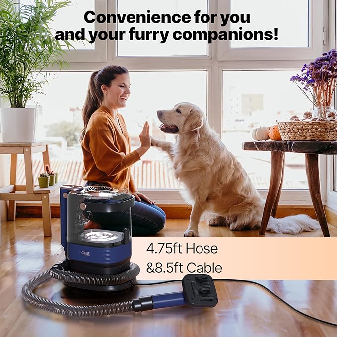 ONE Products Low Noise Dog Hair Vacuum & Dog Grooming Kit with 3.2L Large Capacity for Shedding Grooming Hair, Quiet Pet Grooming Tools, 5 Replaceable Heads, and 4 Combs
