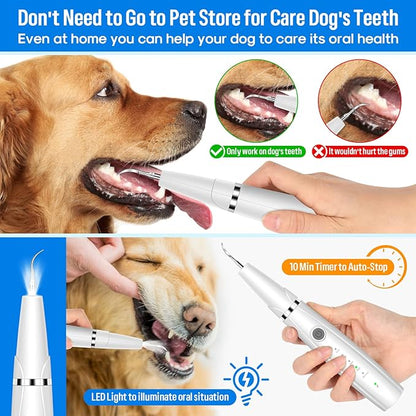 Dog Teeth Cleaning Kit for Pet Teeth Cleaning, Dog Plaque Remover for Teeth, 5 Modes Dog Tartar Remover for Teeth Care to Remove Stains Calculus, 10 in 1 Pet Cleaner Toothbrush (White)