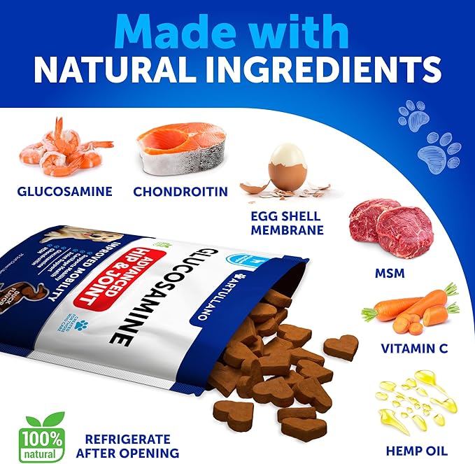 Glucosamine for Dogs - Hip and Joint Supplement for Dogs - Glucosamine Chondroitin For Dogs, Turmeric, MSM - Dog Glucosamine Support - Dog Joint Pain Relief Health - Mobility Treats - 70 Chews