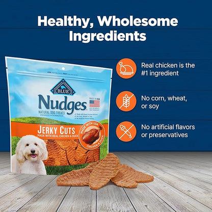 Blue Buffalo Nudges Jerky Cuts Dog Treats, Made in the USA with Natural Ingredients, Chicken & Duck, 16-oz. Bag