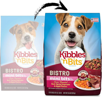 Kibbles 'N Bits Bistro Oven Roasted Beef Flavor Small Breed Mini Bits Dry Dog Food, 3.5 Pound Bag (Pack of 4)