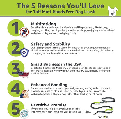 Hands Free Dog Leash, A Dog Running Leash for Dogs That Makes A Great Waist Leash for Dog Walking, Double Handle Bungee Dog Leash with Reflective Stitching and Adjustable Dog Walking Belt