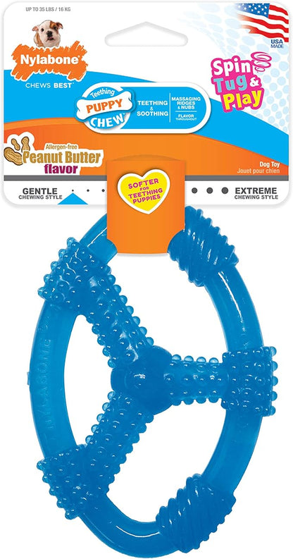 Nylabone Spin Tug & Play Puppy Chew Toy for Teething - Puppy Supplies - Peanut Butter Flavor, Medium/Wolf (1 Count)