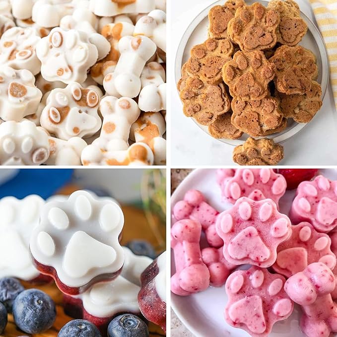 4Pcs Puppy Dog Paw Bone Silicone Mold for dog treats, Non-Stick Food Grade Silicone Molds for frozen treats, Baking Mold for Jelly, Candy, Chocolate,Ice Cube, Dog Snack Biscuits