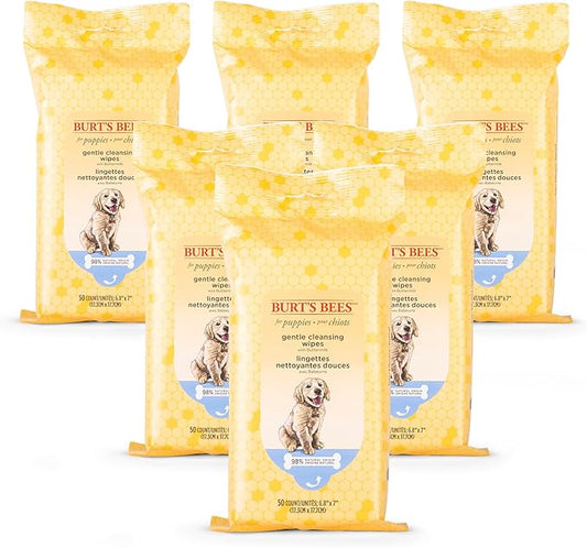 Burt's Bees for Pets Puppy Wipes - Puppy & Dog Wipes for Cleaning and Grooming - Tearless Solution - Cruelty Free, Formulated without Sulfates and Parabens, pH Balanced for Dogs - 50 Count - 6 Pack